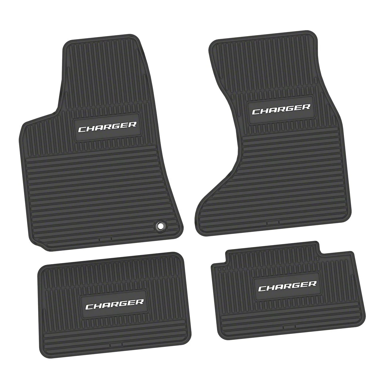 Factory Floorpan Fit Custom Vintage Scene Front and Rear Floor Mats with White Charger Insert; Black (07-10 AWD Charger)