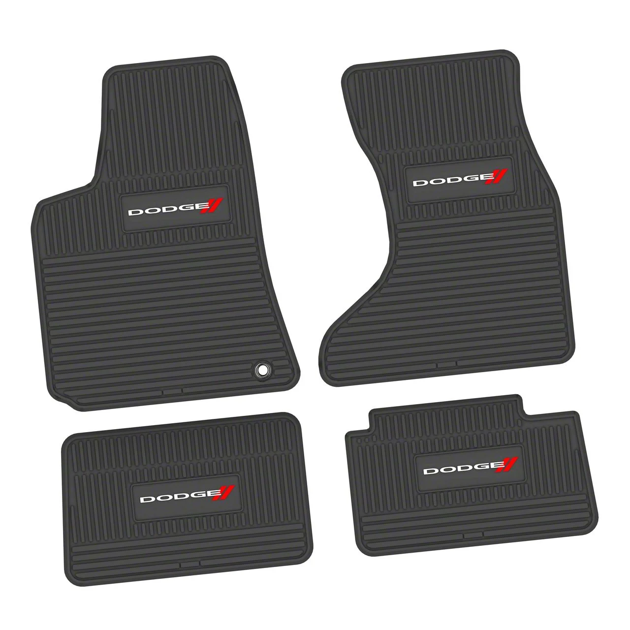 Factory Floorpan Fit Custom Vintage Scene Front and Rear Floor Mats with White Dodge and Red Stripe Insert; Black (07-10 AWD Charger)