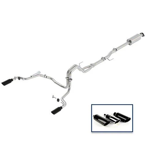 Ford Performance Extreme Dual Exhaust System with Black Chrome Tips; Rear Exit (15-20 2.7L EcoBoost F-150)