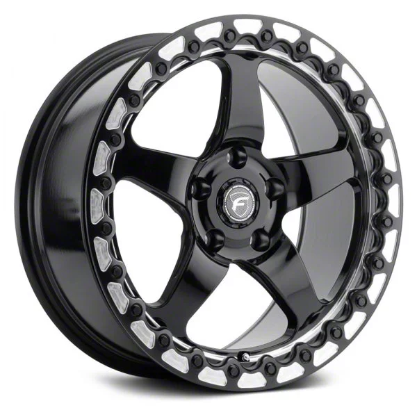 Forgestar D5 Beadlock Gloss Black Machined Wheel; Rear Only; 15x10; 50mm Offset (05-09 Mustang)