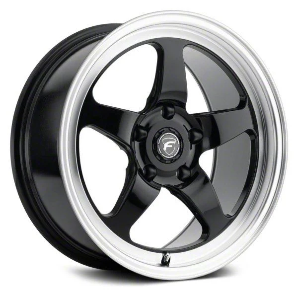 Forgestar D5 Drag Gloss Black Machined Wheel; Front Only; 17x5; -21mm Offset (05-09 Mustang)