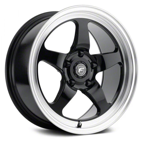 Forgestar D5 Drag Gloss Black Machined Wheel; Front Only; 17x5; -21mm Offset (10-14 Mustang, Excluding 13-14 GT500)