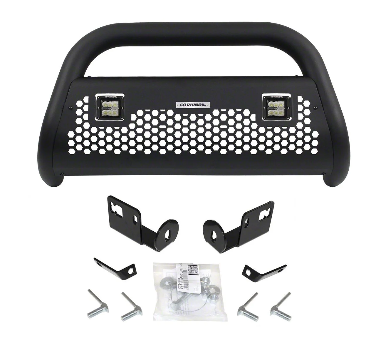 Go Rhino RC2 LR Bull Bar with Two 3-Inch Cube Lights; Textured Black (07-19 Sierra 3500 HD w/o Driver Alert Package)