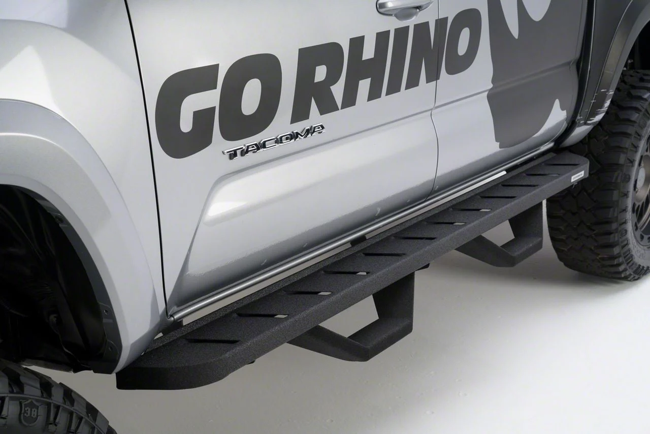Go Rhino RB10 Running Boards with Drop Steps; Protective Bedliner Coating (15-19 6.6L Duramax Sierra 3500 HD Double Cab)