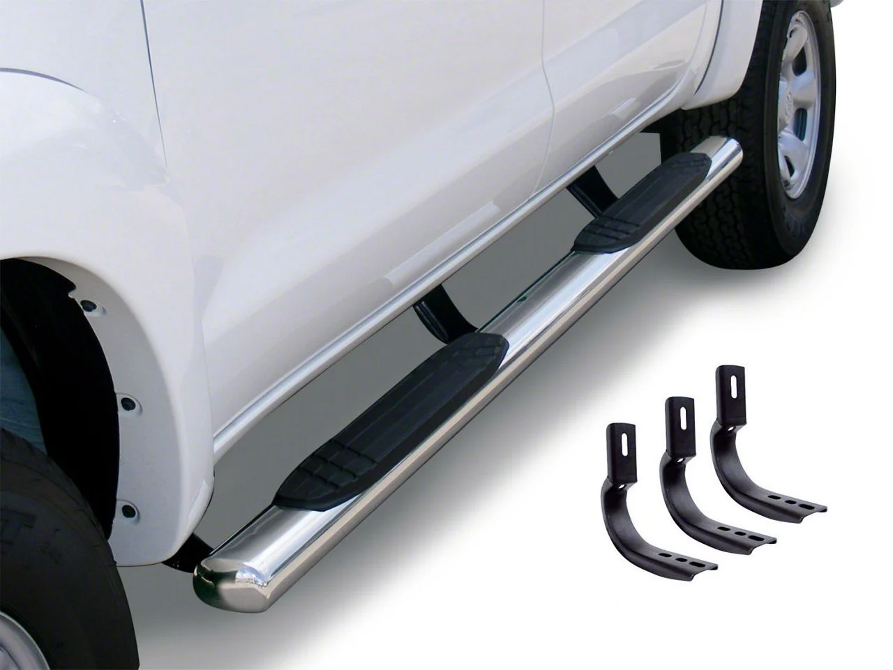 Go Rhino 4-Inch OE Xtreme Side Step Bars; Polished (15-19 6.6L Duramax Sierra 3500 HD Crew Cab)