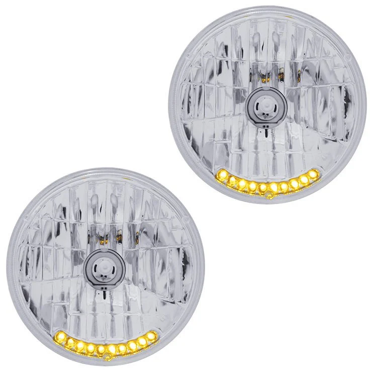 Halogen Crystal Headlight Bulb 7" Round 65/55W 10 Auxiliary Led Lights, Pair