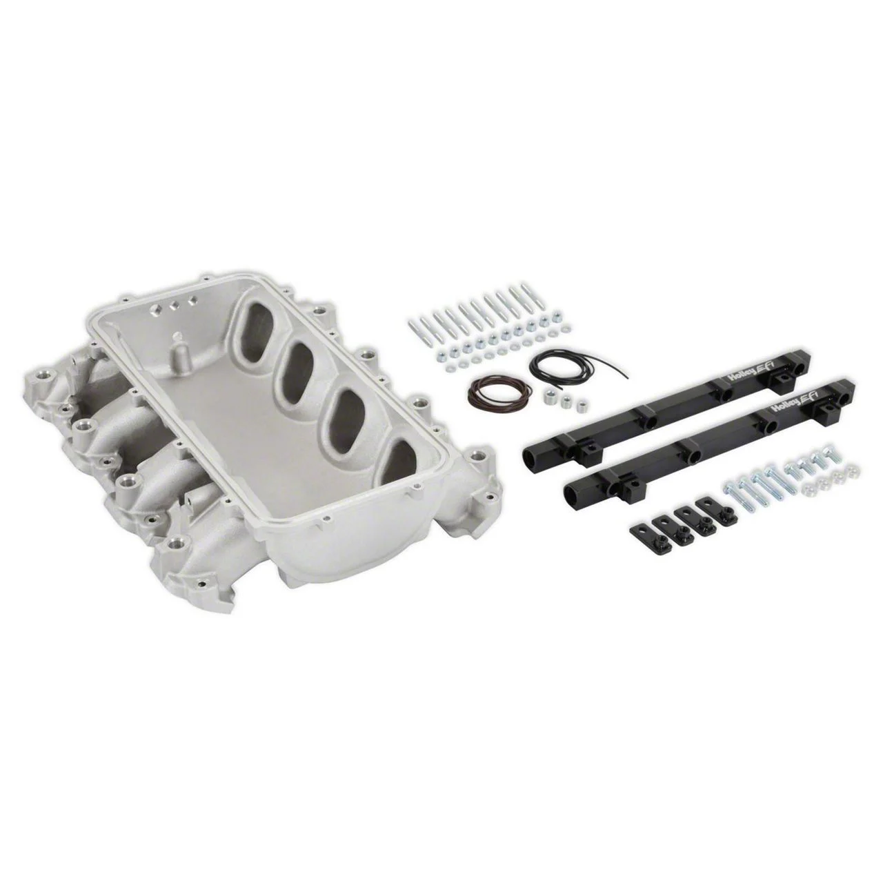 Holley EFI Lo-Ram Intake Manifold Base and Port Injection Fuel Rails; Satin (14-26 Corvette C7 & C8, Excluding ZR1)