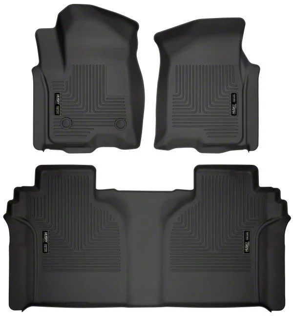 Husky Liners WeatherBeater Front and Second Seat Floor Liners; Black (20-26 Sierra 3500 HD Crew Cab w/ Rear Underseat Storage)