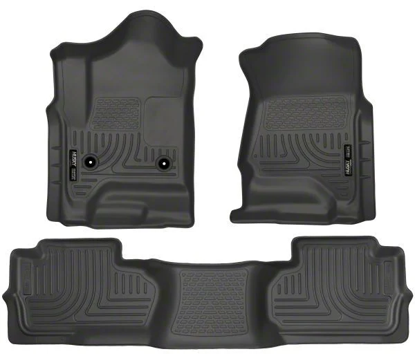 Husky Liners WeatherBeater Front and Second Seat Floor Liners; Footwell Coverage; Black (15-19 Sierra 3500 HD Double Cab)