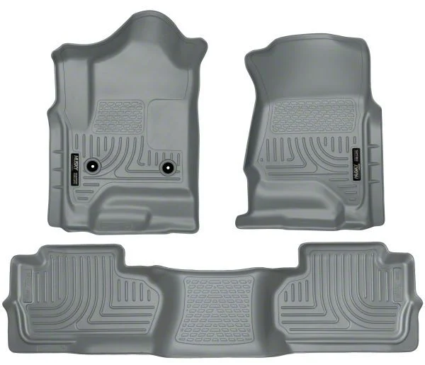 Husky Liners WeatherBeater Front and Second Seat Floor Liners; Footwell Coverage; Gray (15-19 Sierra 3500 HD Double Cab)