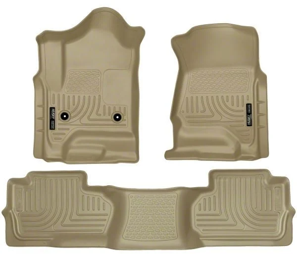 Husky Liners WeatherBeater Front and Second Seat Floor Liners; Footwell Coverage; Tan (15-19 Sierra 3500 HD Double Cab)