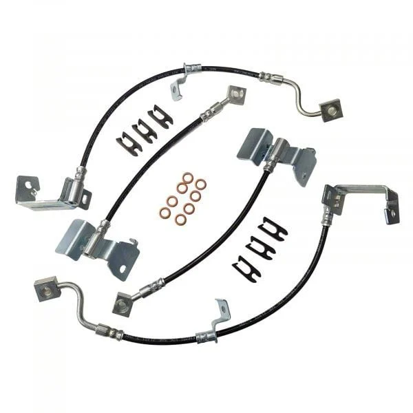 J&M Stainless Steel Teflon Brake Hose Kit; Black Outer Cover; Front and Rear (13-14 Mustang GT500)