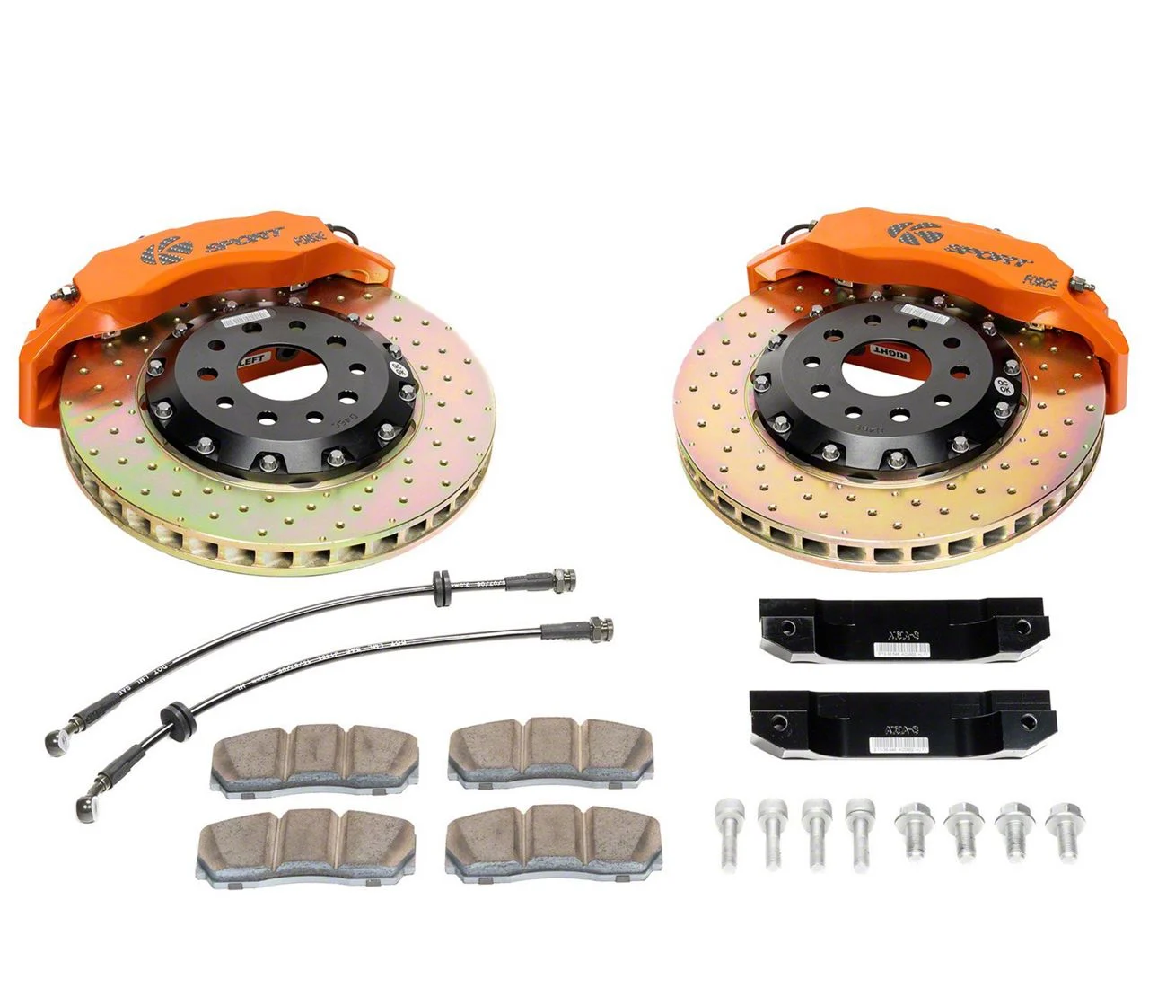 Ksport Dualcomp 4-Piston Rear Big Brake Kit with 14-Inch Drilled Rotors; Orange Calipers (05-13 Corvette C6 w/ Z51 Package, Excluding ZR1)