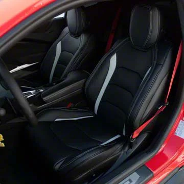Kustom Interior Premium Artificial Leather Front and Rear Seat Covers; Black with Gray Wing Accent (16-24 Camaro Coupe w/ RECARO Seats)