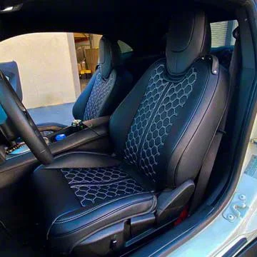 Kustom Interior Premium Artificial Leather Front and Rear Seat Covers; All Black with White Stitching Honeycomb Accent (11-15 Camaro Convertible)