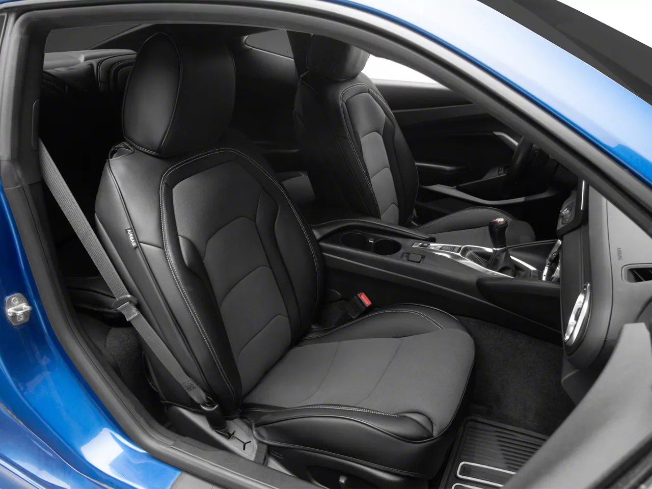 Kustom Interior Premium Artificial Leather Front and Rear Seat Covers; Black with Gray Wing Suede Accent Insert (16-24 Camaro Coupe w/o 1LE Competition Seat)