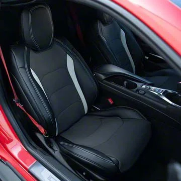 Kustom Interior Premium Artificial Leather Front and Rear Seat Covers; Black with Gray Wing Suede Accent Insert (16-24 Camaro Coupe w/ RECARO Seats)