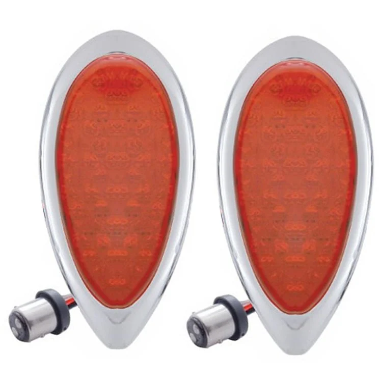 LED Ford Teardrop Tail Lights Chrome Bezel Red Lens 51 LED, Pair