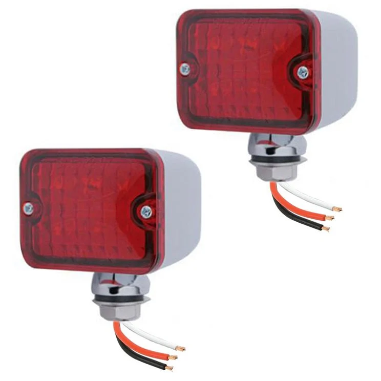 Mini LED Sand Rail Tail Lights Red Lens Chrome Housing, Pair