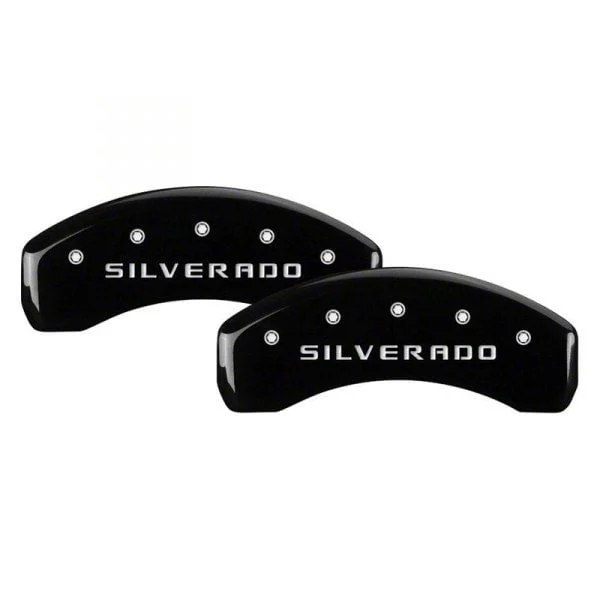 MGP Brake Caliper Covers with Silverado Logo; Black; Front and Rear (20-26 Silverado 3500 HD SRW)