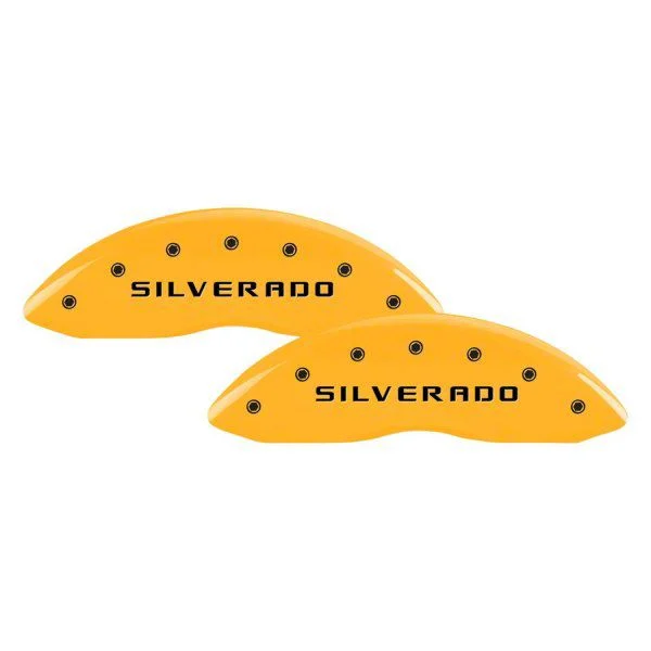 MGP Brake Caliper Covers with Silverado Logo; Yellow; Front and Rear (20-26 Silverado 3500 HD SRW)