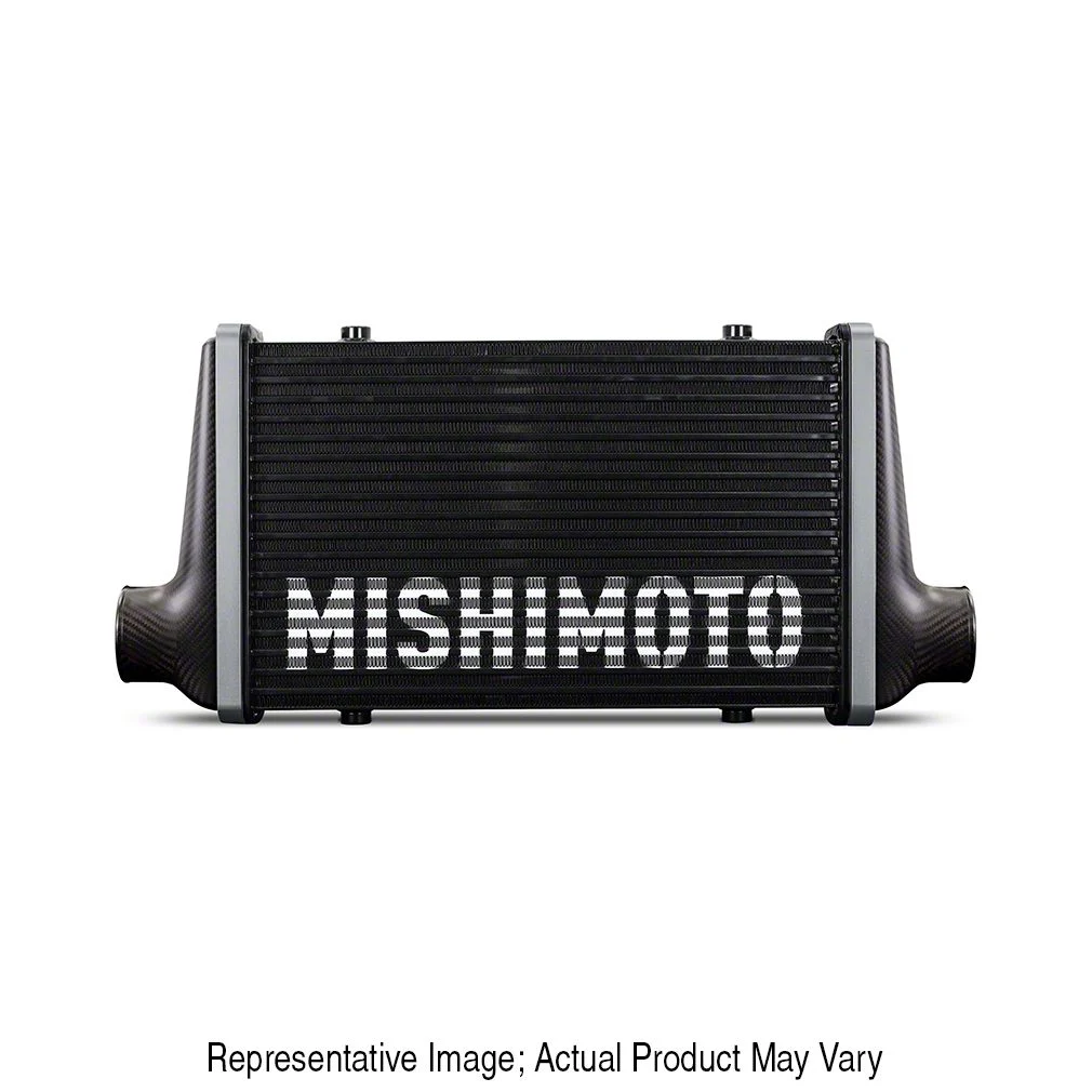 Mishimoto Carbon Fiber Intercooler with 20-Inch Gloss Black Core and Red End Tank Clamps; Straight Through Flow End Tank Orientation (Universal; Some Adaptation May Be Required)