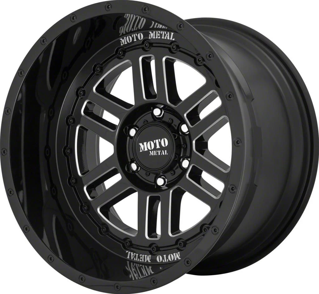 Moto Metal MO800 Deep Six Gloss Black Milled 8-Lug Wheel; 20x12; -44mm Offset (07-10 Sierra 3500 HD SRW)