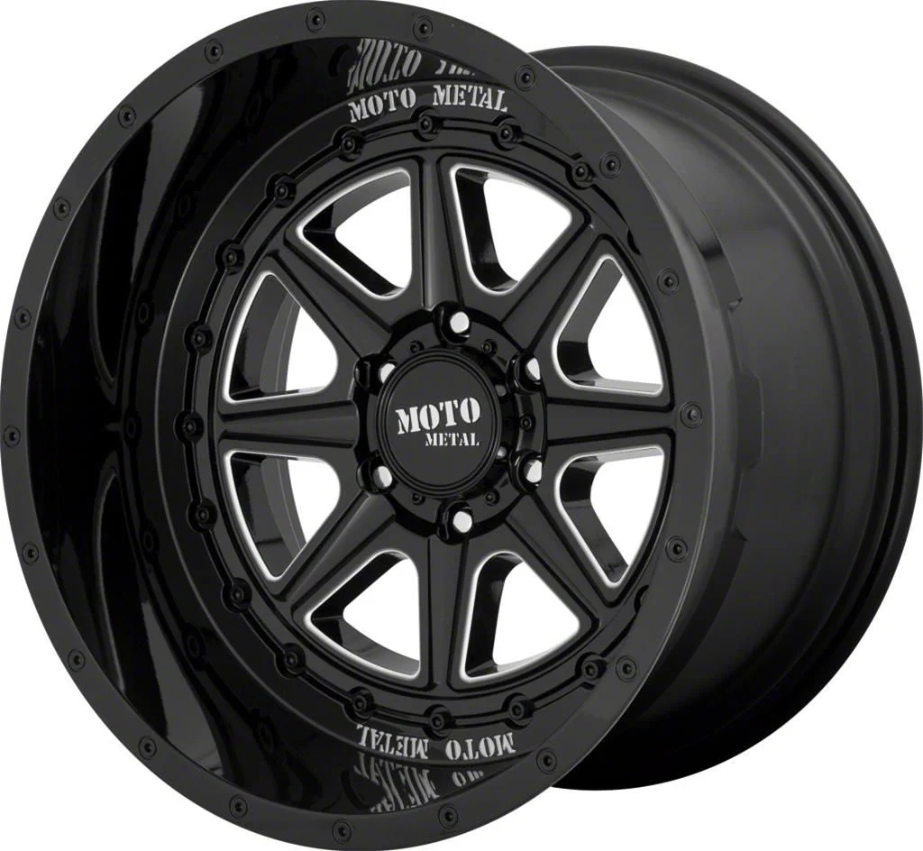 Moto Metal MO801 Phantom Gloss Black Milled 8-Lug Wheel; 22x12; -44mm Offset (07-10 Sierra 3500 HD SRW)