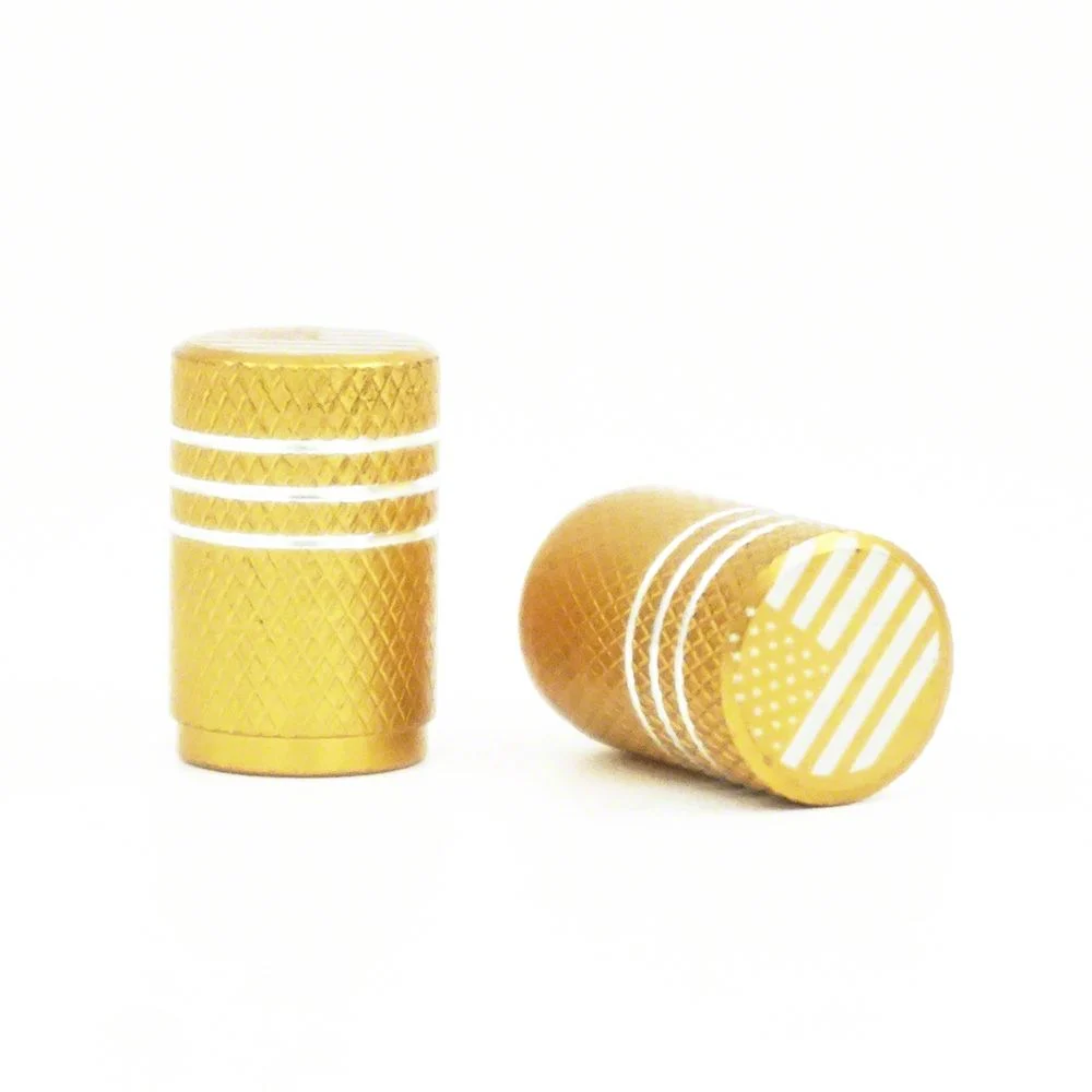 Aluminum Valve Stem Cap with Flag; Gold (Universal; Some Adaptation May Be Required)