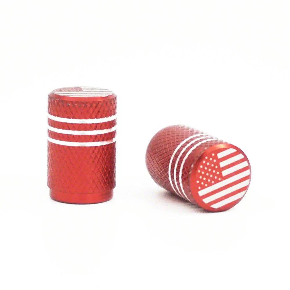 Aluminum Valve Stem Cap with Flag; Red (Universal; Some Adaptation May Be Required)