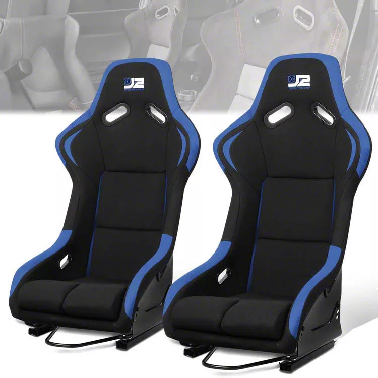 Fabric Racing Bucket Seats with Seat Sliders; Black/Blue (Universal; Some Adaptation May Be Required)