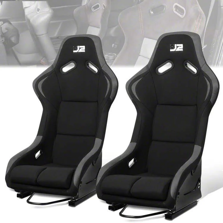Fabric Racing Bucket Seats with Seat Sliders; Black/Grey (Universal; Some Adaptation May Be Required)
