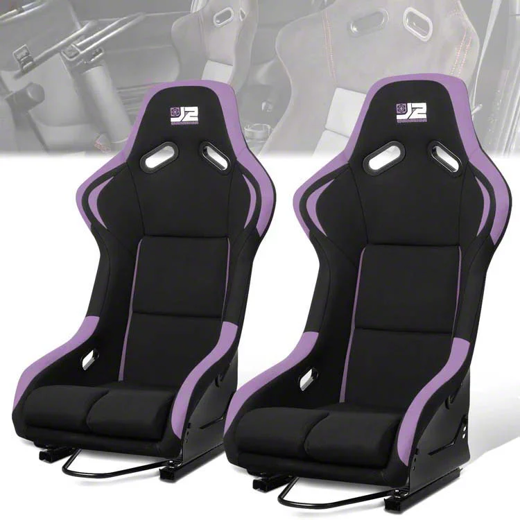 Fabric Racing Bucket Seats with Seat Sliders; Black/Purple (Universal; Some Adaptation May Be Required)