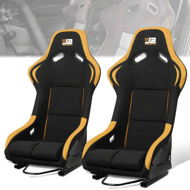 Fabric Racing Bucket Seats with Seat Sliders; Black/Yellow (Universal; Some Adaptation May Be Required)