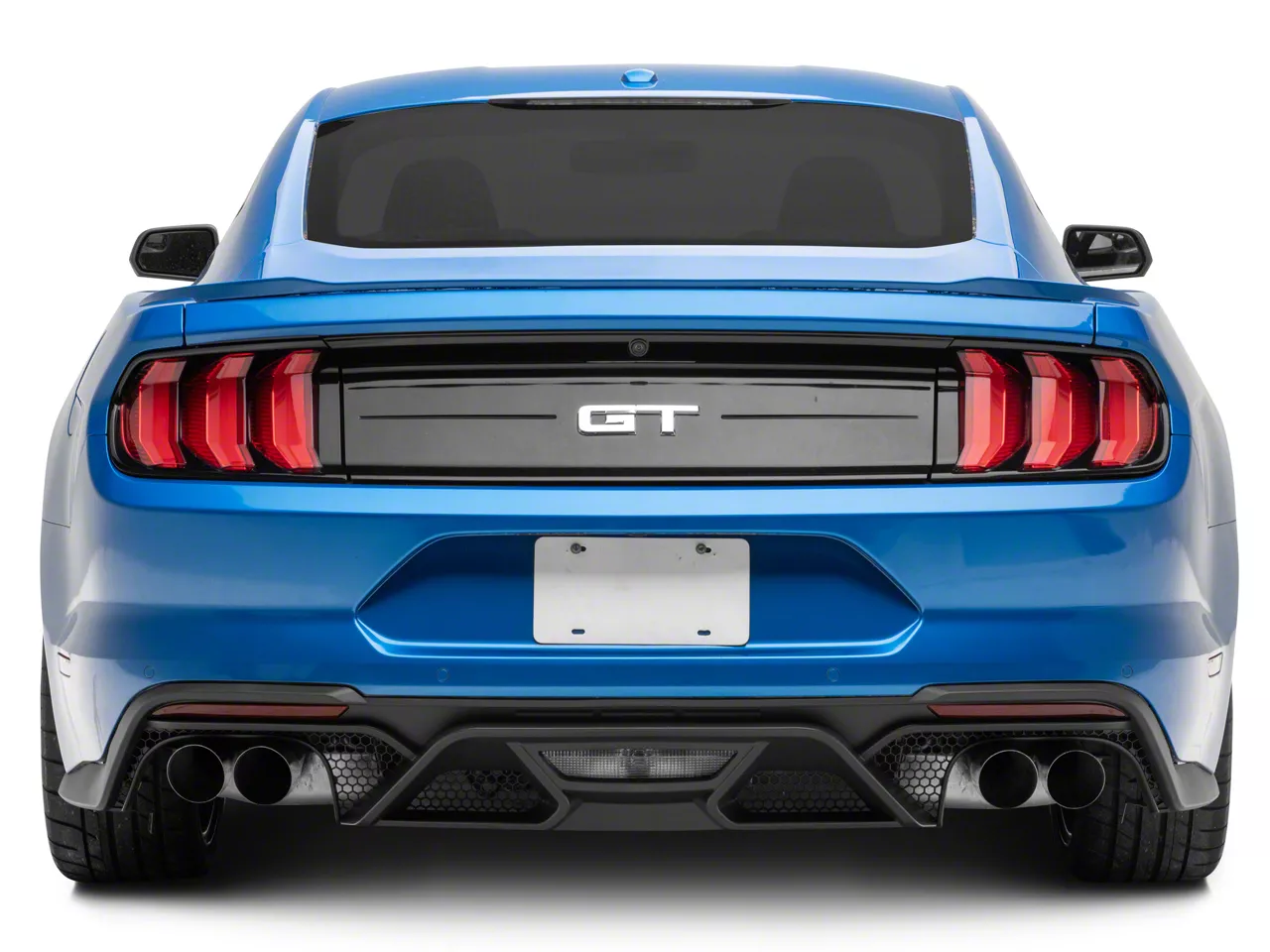 GT500 Style Rear Bumper Quad Tip Diffuser; Matte Black (18-23 Mustang GT, EcoBoost)