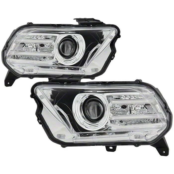 LED DRL Halogen Projector Headlights; Chrome Housing; Clear Lens (10-12 Mustang w/ Factory Halogen Headlights)
