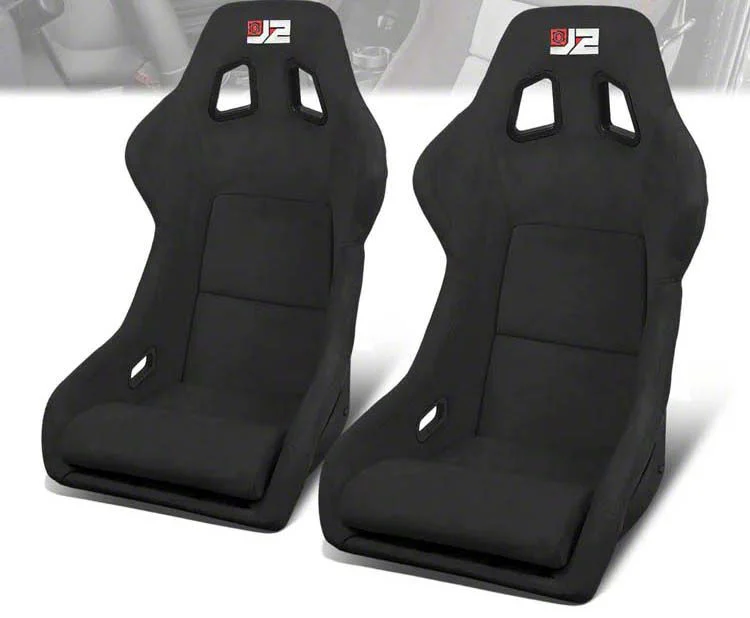 Microfiber Suede Large Racing Bucket Seats with Seat Sliders; Black (Universal; Some Adaptation May Be Required)