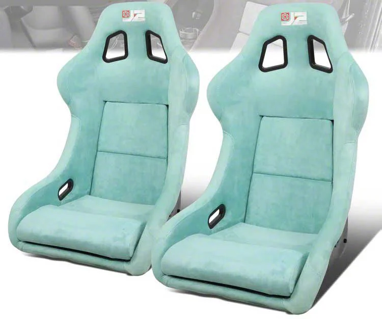 Microfiber Suede Large Racing Bucket Seats with Seat Sliders; Lake Blue (Universal; Some Adaptation May Be Required)