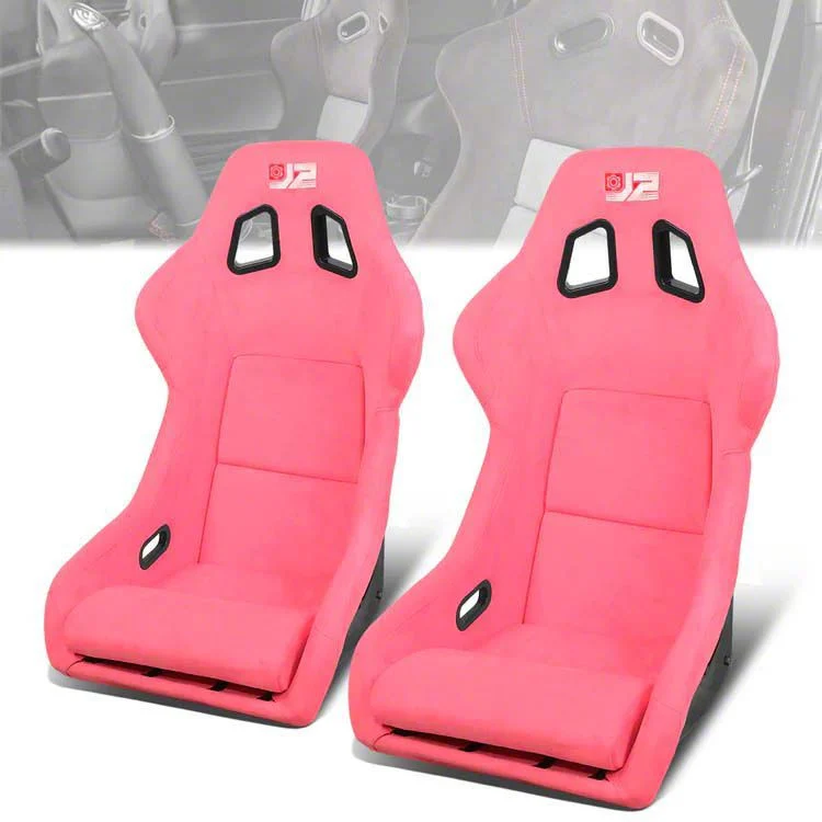 Microfiber Suede Large Racing Bucket Seats with Seat Sliders; Pink (Universal; Some Adaptation May Be Required)