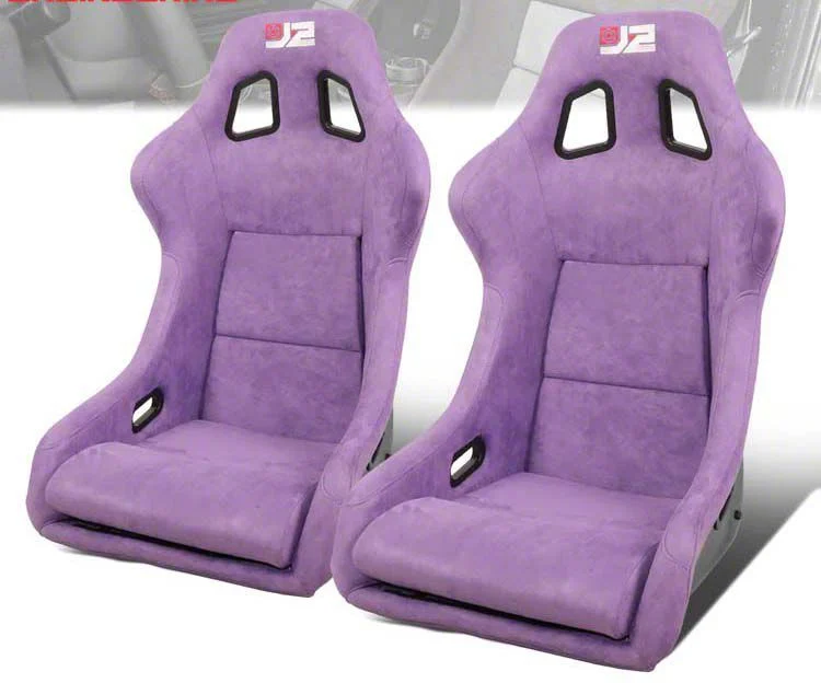 Microfiber Suede Large Racing Bucket Seats with Seat Sliders; Purple (Universal; Some Adaptation May Be Required)