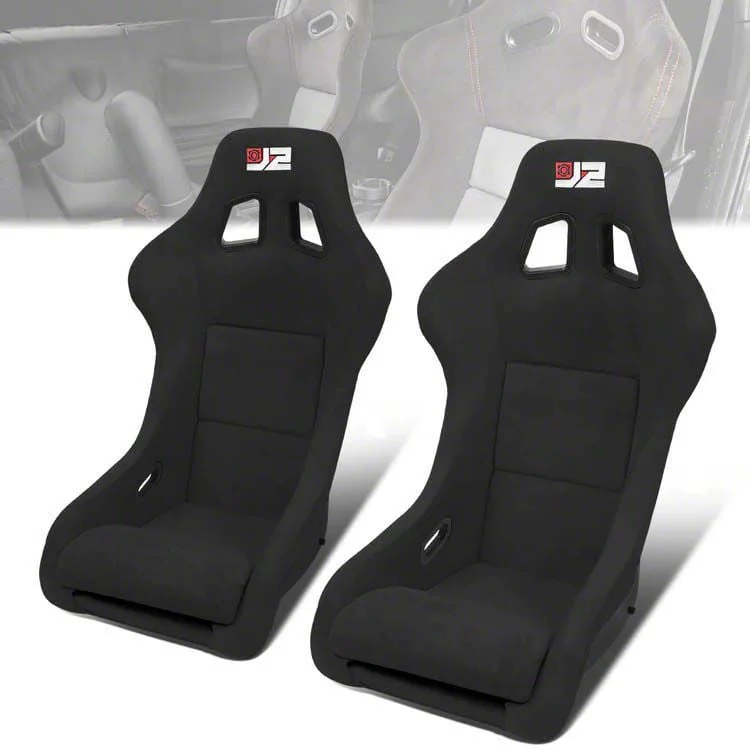 Microfiber Suede Medium Racing Bucket Seats with Seat Sliders; Black (Universal; Some Adaptation May Be Required)