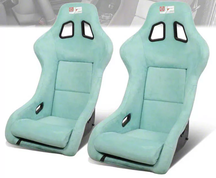 Microfiber Suede Medium Racing Bucket Seats with Seat Sliders; Lake Blue (Universal; Some Adaptation May Be Required)