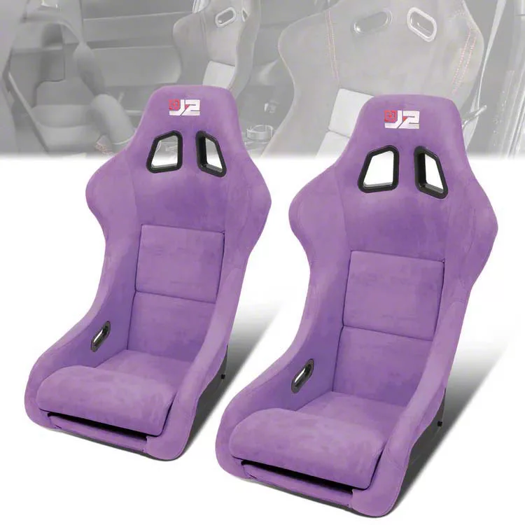Microfiber Suede Medium Racing Bucket Seats with Seat Sliders; Purple (Universal; Some Adaptation May Be Required)