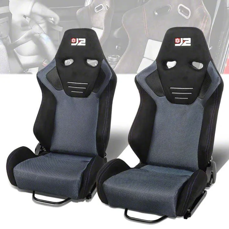 Microfiber Suede Racing Bucket Seats with Seat Sliders; Black/Blue (Universal; Some Adaptation May Be Required)