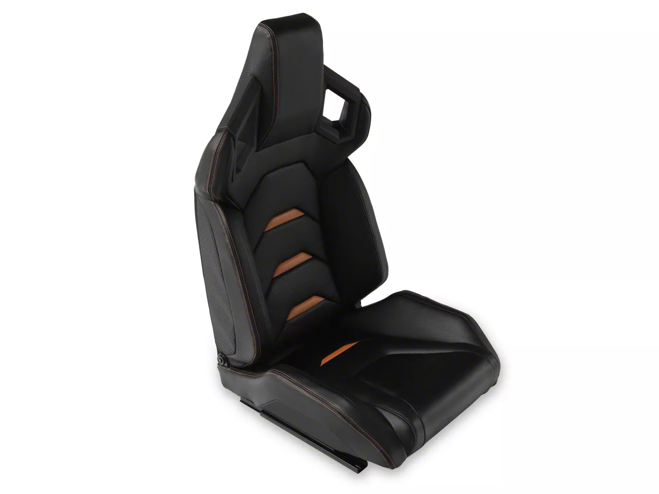 Perforated Vinyl Racing Bucket Seats with Seat Sliders; Black and Orange Carbon Fiber Style (Universal; Some Adaptation May Be Required)