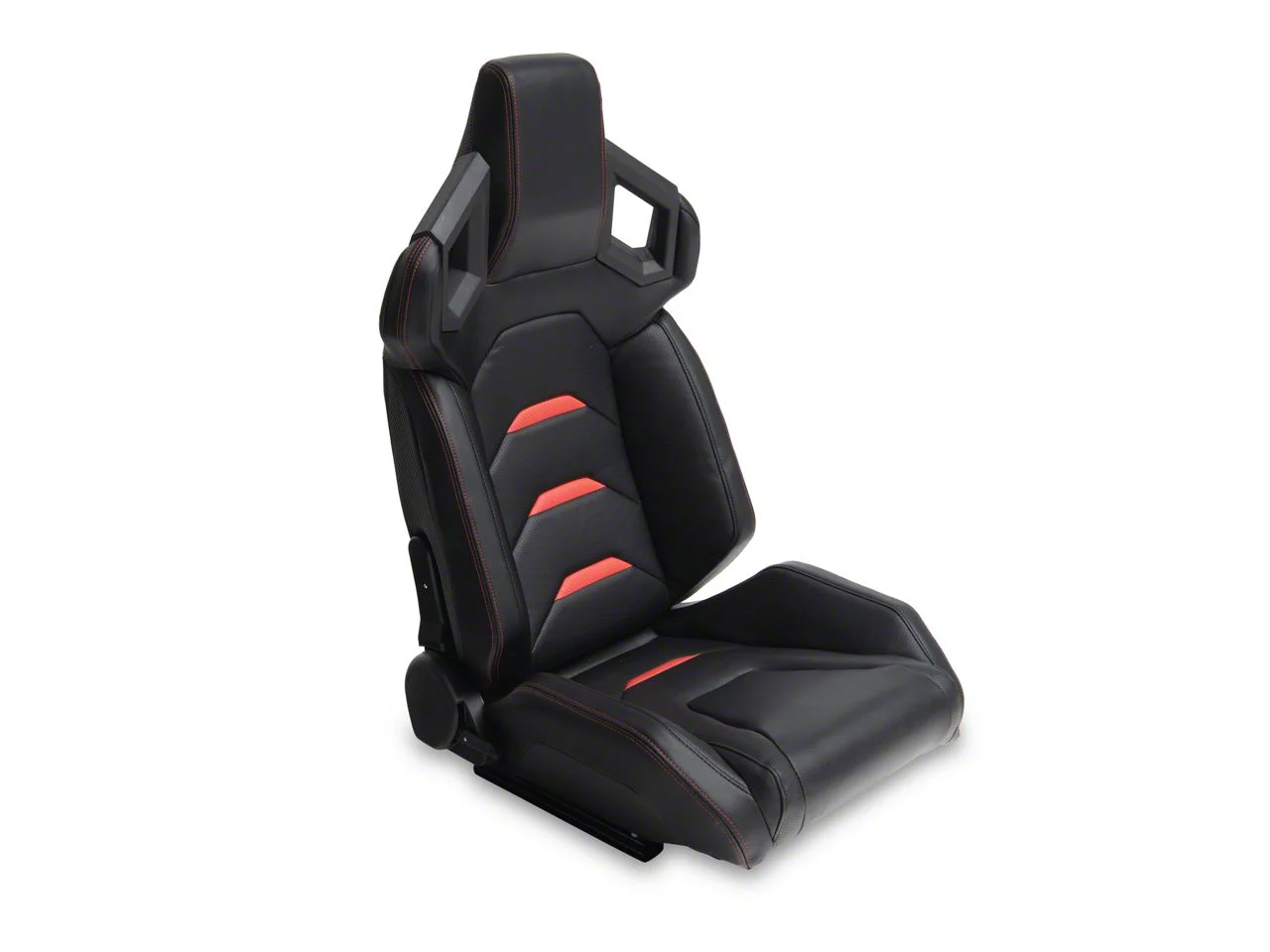 Perforated Vinyl Racing Bucket Seats with Seat Sliders; Black and Red Carbon Fiber Style (Universal; Some Adaptation May Be Required)