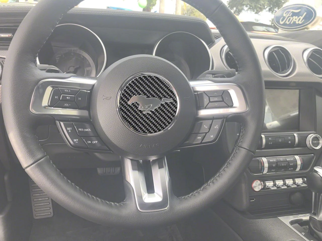 Steering Wheel Center Badge Accent Trim; Forged Carbon Fiber (15-23 Mustang)