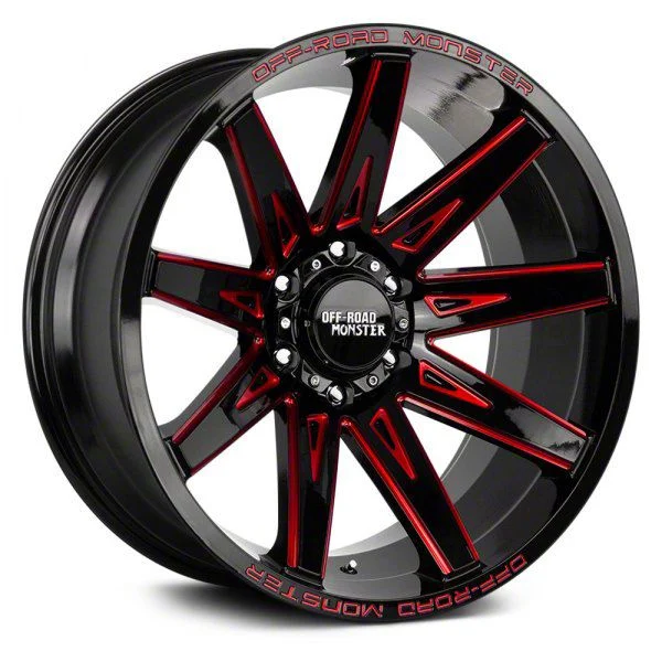 Off Road Monster M25 Gloss Black Candy Red Milled 6-Lug Wheel; 22x12; -44mm Offset (07-14 Yukon)