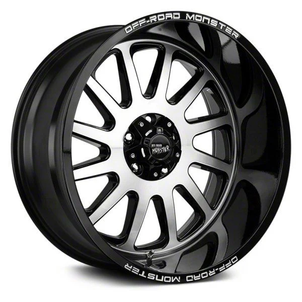 Off Road Monster M17 Gloss Black Machined 6-Lug Wheel; 22x12; -44mm Offset (14-18 Silverado 1500)