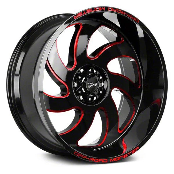 Off Road Monster M07 Gloss Black Candy Red Milled 6-Lug Wheel; 22x12; -44mm Offset (15-20 Tahoe)